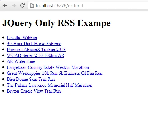 Output of the Jquery RSS feed using Yahoo Pipes